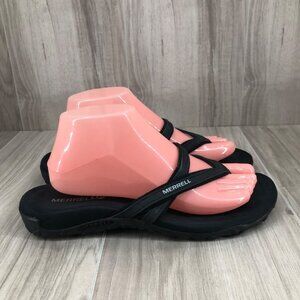 Merrell Sandals Womens 9 Black Leather Thong Slip On Shoes